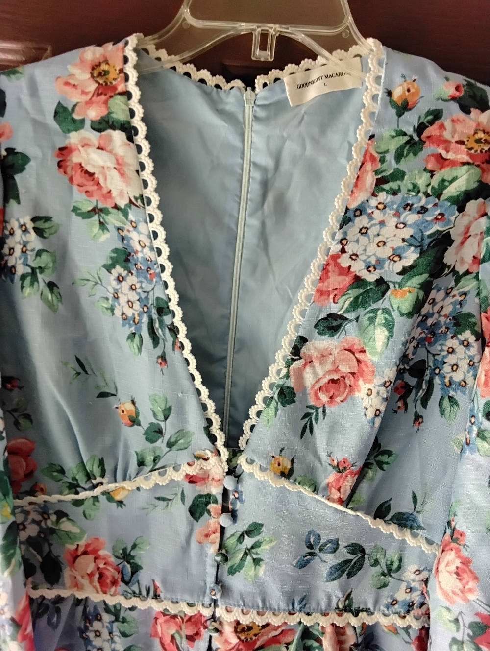 Goodnight Macaroon Floral Lace-Trim Romper in Light Blue Large - Picture 3 of 5